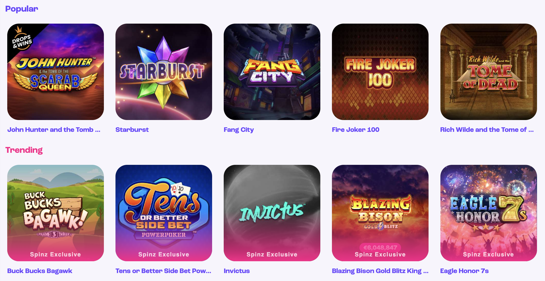 spinz casino games